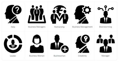 A set of 10 web marketing icons as help, business managers, partnership vector