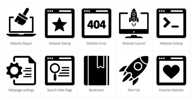 A set of 10 web marketing icons as website repair, website rating, website error vector