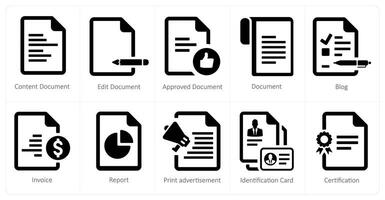 A set of 10 web marketing icons as content document, edit document, approved document vector