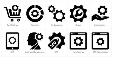 A set of 10 web marketing icons as cart settings, statistics, configuration vector