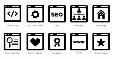 A set of 10 web marketing icons as programming, seo, hierarchy vector