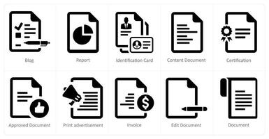A set of 10 web marketing icons as blog, report, identification card vector
