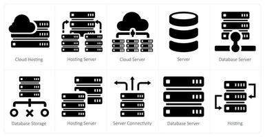 A set of 10 web marketing icons as cloud hosting, hosting server, cloud server vector