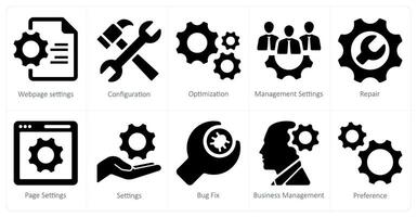 A set of 10 web marketing icons as webpage settings, configuration, optimization vector