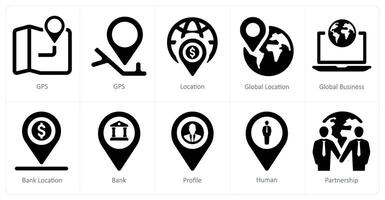 A set of 10 web marketing icons as gps, location, global location vector
