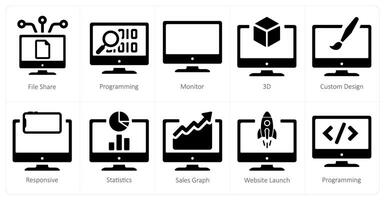 A set of 10 web marketing icons as file share, programming, monitor vector