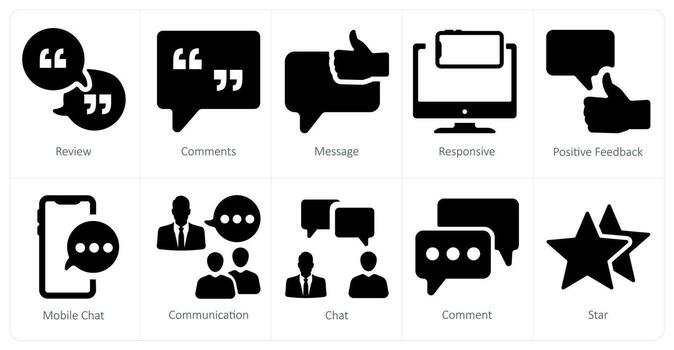 un conjunto de 10 web márketing íconos como revisar, comentarios, mensaje vector