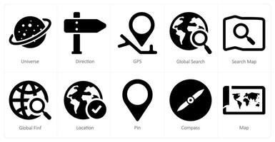 A set of 10 web marketing icons as universe, direction, gps vector