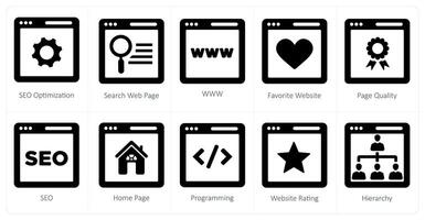 A set of 10 web marketing icons as seo optimization, search webpage, www vector