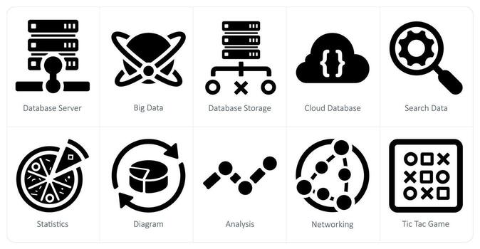 A set of 10 web marketing icons as database server, big data, database storage vector
