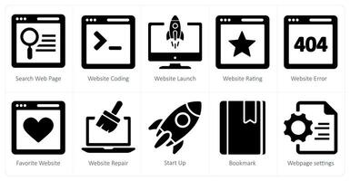 A set of 10 web marketing icons as search webpage, website coding, website launch vector