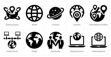 A set of 10 web marketing icons as global location, world, universe vector