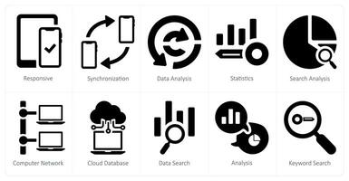 A set of 10 web marketing icons as responsive, synchronization, data analysis vector