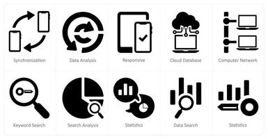 A set of 10 web marketing icons as synchronization, data analysis, responsive vector