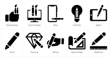 A set of 10 web marketing icons as painting tools, custom design, draw vector