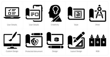 A set of 10 web marketing icons as user details, creativity, style vector