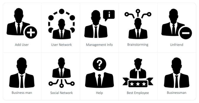 A set of 10 web marketing icons as add user, user network, management info vector