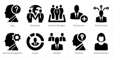 A set of 10 web marketing icons as help, partnership, business managers vector