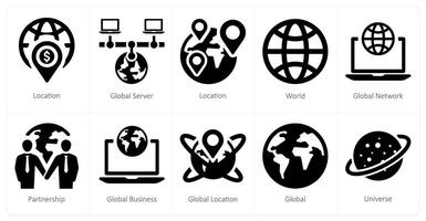 A set of 10 web marketing icons as location, global server, location vector