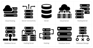 A set of 10 web marketing icons as cloud hosting, server connectivity, server vector