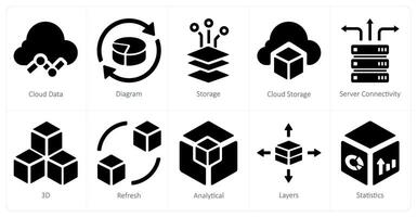 A set of 10 web marketing icons as cloud data, diagram, storage vector
