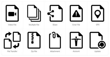 A set of 10 File icons as file, multiple file, share vector
