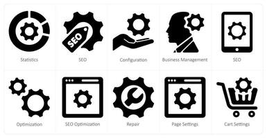 A set of 10 web marketing icons as statistics, seo, configuration vector