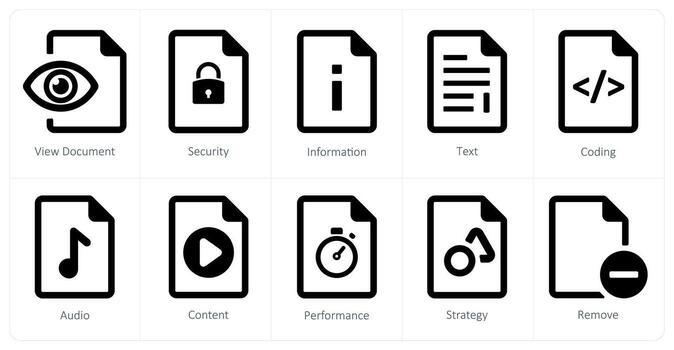A set of 10 File icons as view document, security, information vector