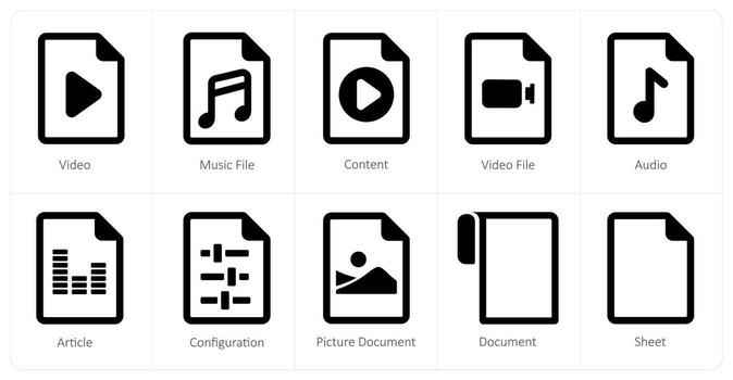 A set of 10 File icons as , music file, content vector