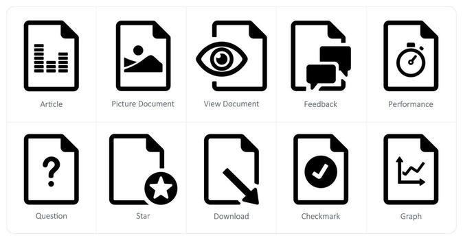 un conjunto de 10 archivo íconos como artículo, imagen documento, ver documento vector
