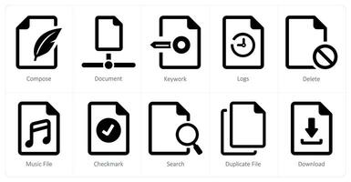 A set of 10 File icons as compose, document, keywork vector
