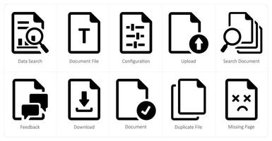 A set of 10 File icons as data search, document file, configuration vector