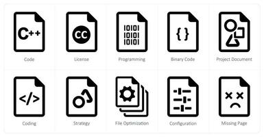 A set of 10 File icons as code, license, programming vector