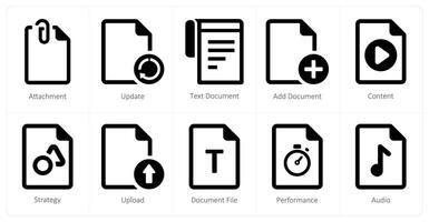 A set of 10 File icons as attachment, update, text document vector