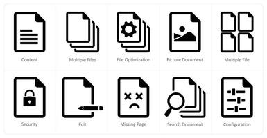 A set of 10 File icons as content, multiple files, file optimization vector