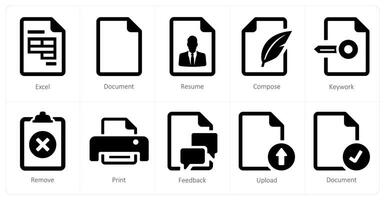 A set of 10 File icons as excel, document, resume vector