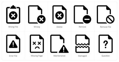 A set of 10 File icons as wrong file, wrong, delete vector