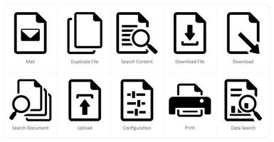 A set of 10 File icons as mail, duplicate file, search content vector