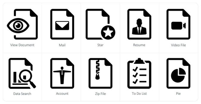 A set of 10 File icons as view document, mail, star vector