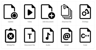 A set of 10 File icons as update, , add document vector