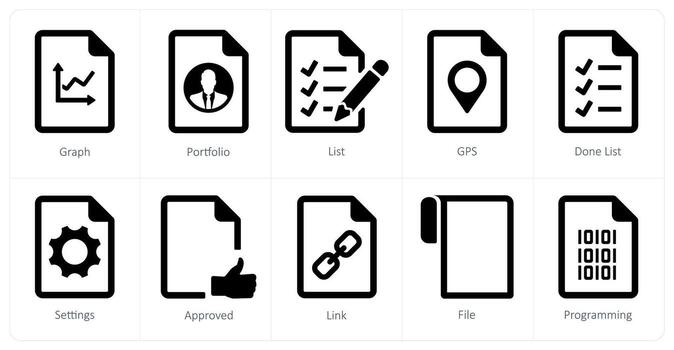 un conjunto de 10 archivo íconos como grafico, portafolio, lista vector