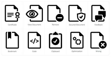 A set of 10 File icons as certificate, view document, remove vector