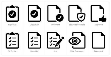 A set of 10 File icons as clipboard, checkmark, document vector