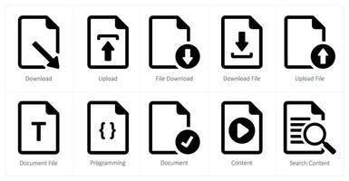 A set of 10 File icons as download, upload, file download vector