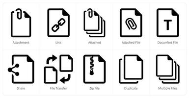 A set of 10 File icons as attachment, link, attached vector