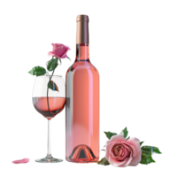 Rose Wine Bottle and glass with rose on transparent background Generative-AI png