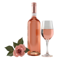 Rose Wine Bottle and glass with rose on transparent background Generative-AI png