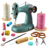 Sewing Machine and Thread spools on a white background Generative-AI png