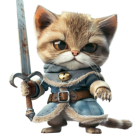 A Cartoon cat with a Sword and armor Generative-AI png