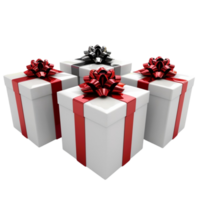 Three white Gift boxes with red bows on a transparent background Generative-AI png